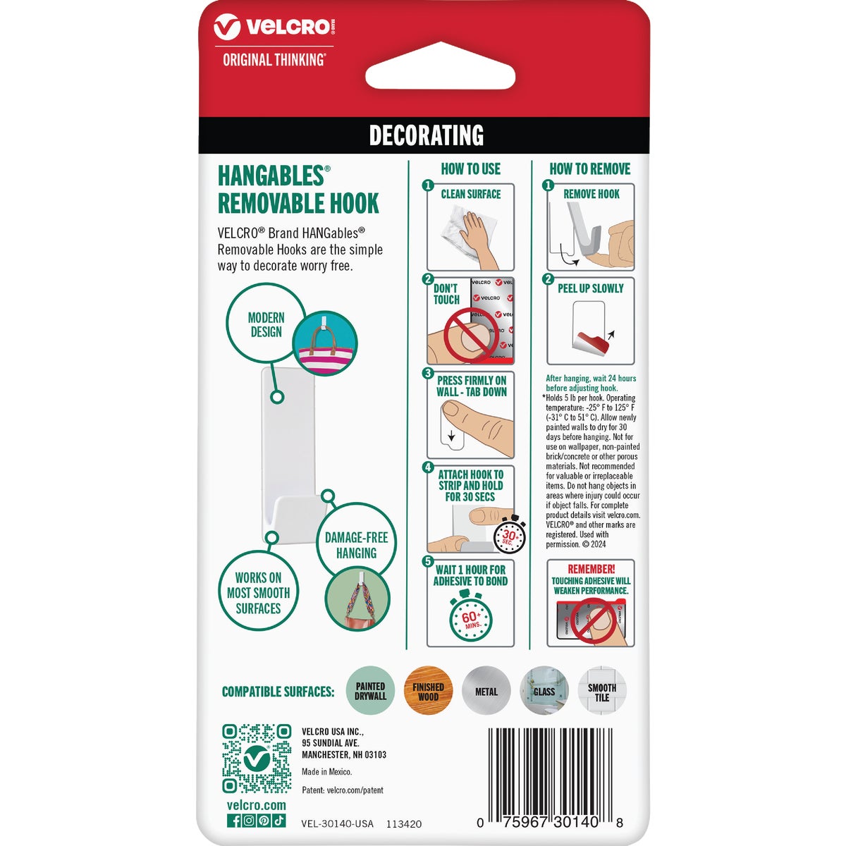 Velcro Brand Hangables 5 Lb. Capacity White Removable Large Hook Image 4