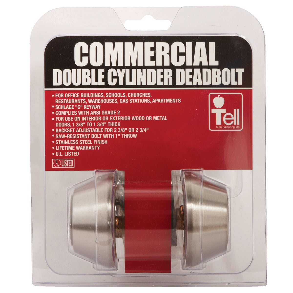 Tell Satin Stainless Steel Commercial Double Cylinder Deadbolt Image 2