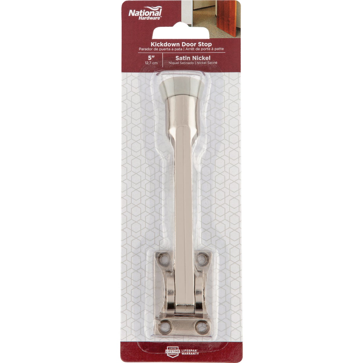 National Hardware 5 In. Satin Nickel Kickdown Door Stop Image 2