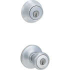 Kwikset Satin Chrome Deadbolt and Door Knob Combo Image 1