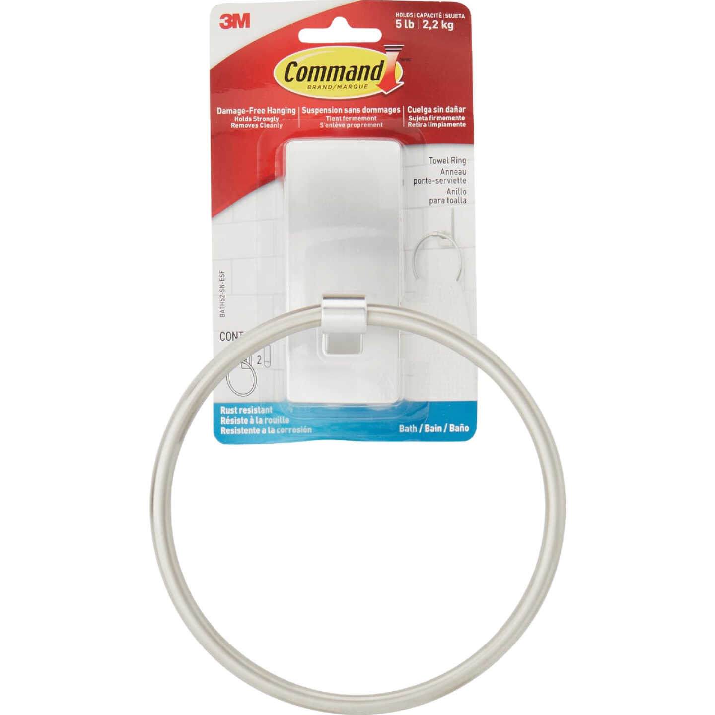 Command Bath Satin Nickel Adhesive Towel Ring, 2 Strips Image 7