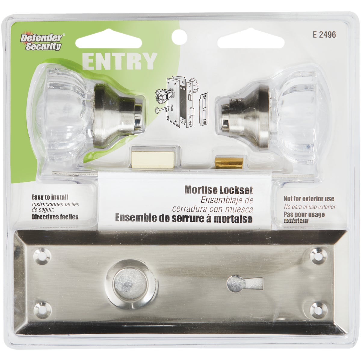 Defender Security Satin Nickel Keyed Mortise Entry Lock Set With Glass Knob Image 2