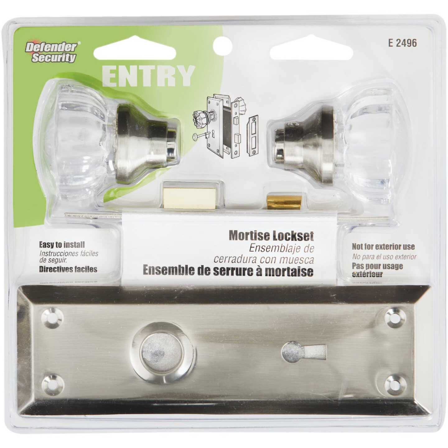 Defender Security Satin Nickel Keyed Mortise Entry Lock Set With Glass Knob Image 2