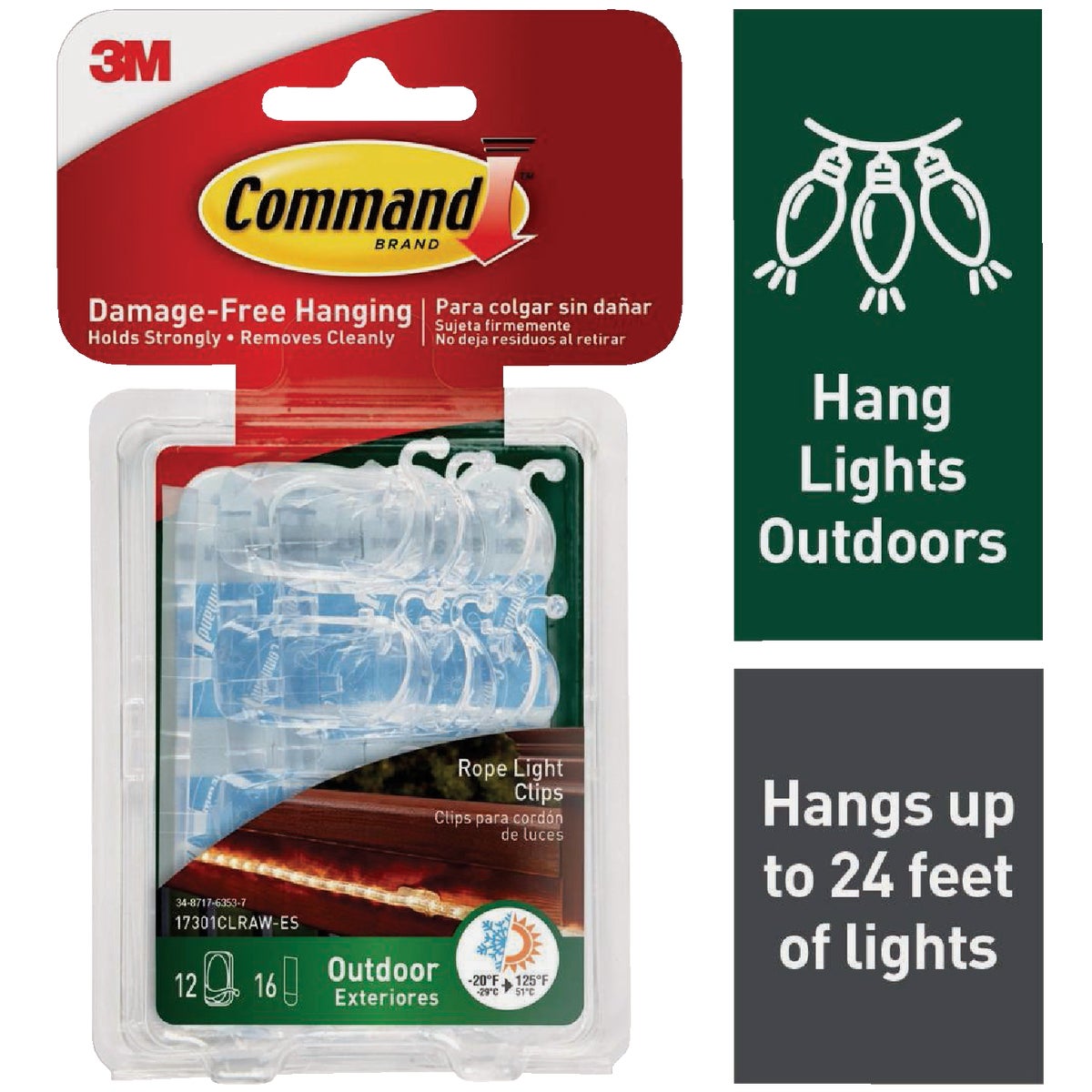 Command Outdoor Rope Light Clips, 12 Clips, 16 Strips