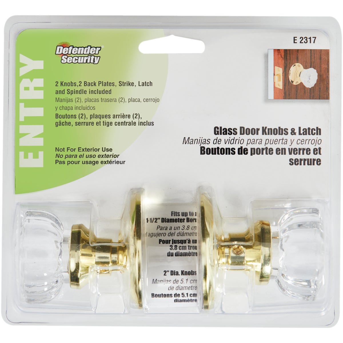 Defender Security Glass Knob Passage Door Latch Set Image 2