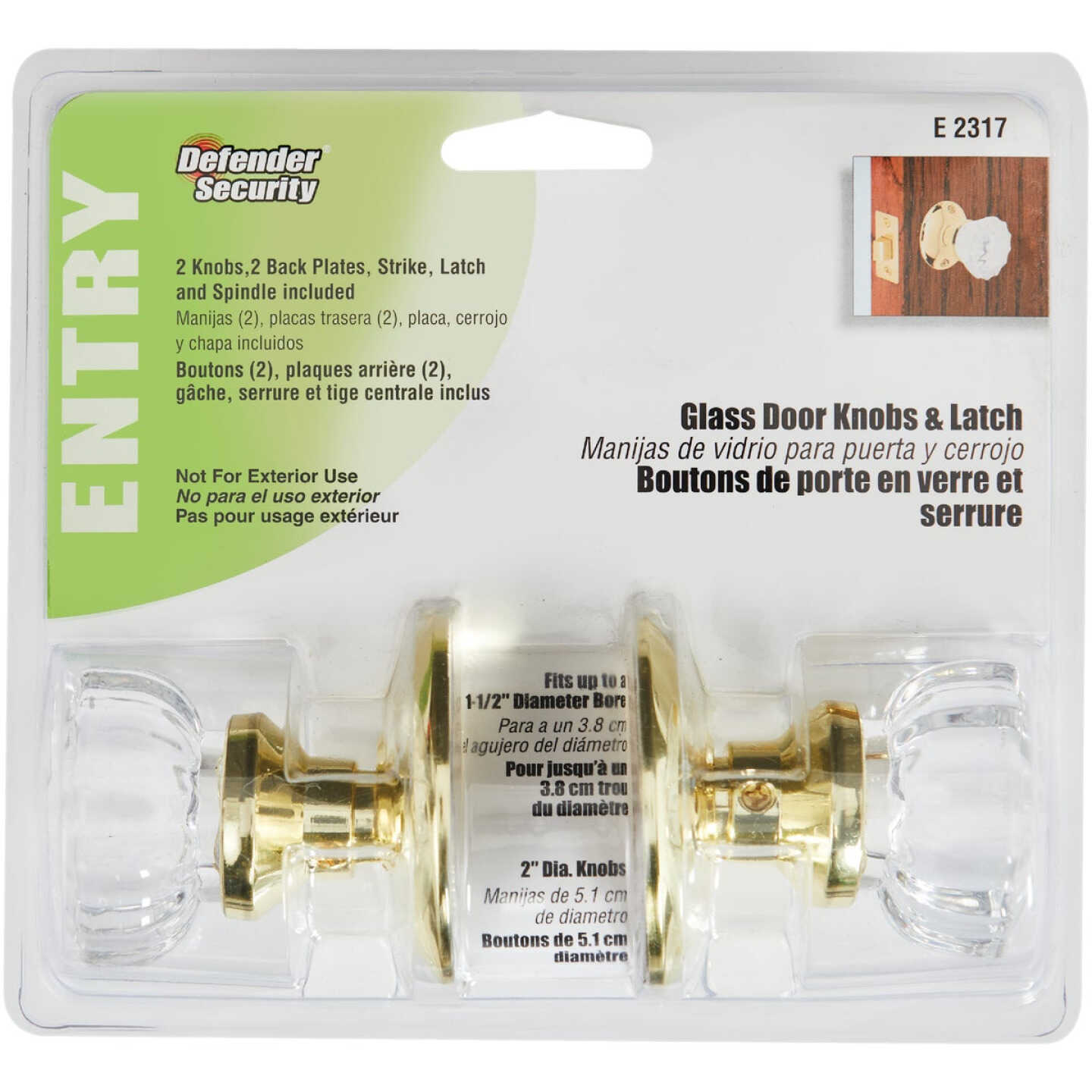 Defender Security Glass Knob Passage Door Latch Set Image 2