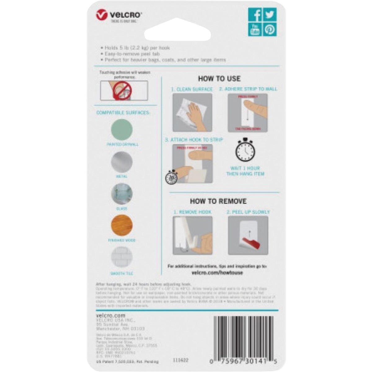 Velcro Brand Hangables 5 Lb. Capacity Black Removable Large Hook Image 3