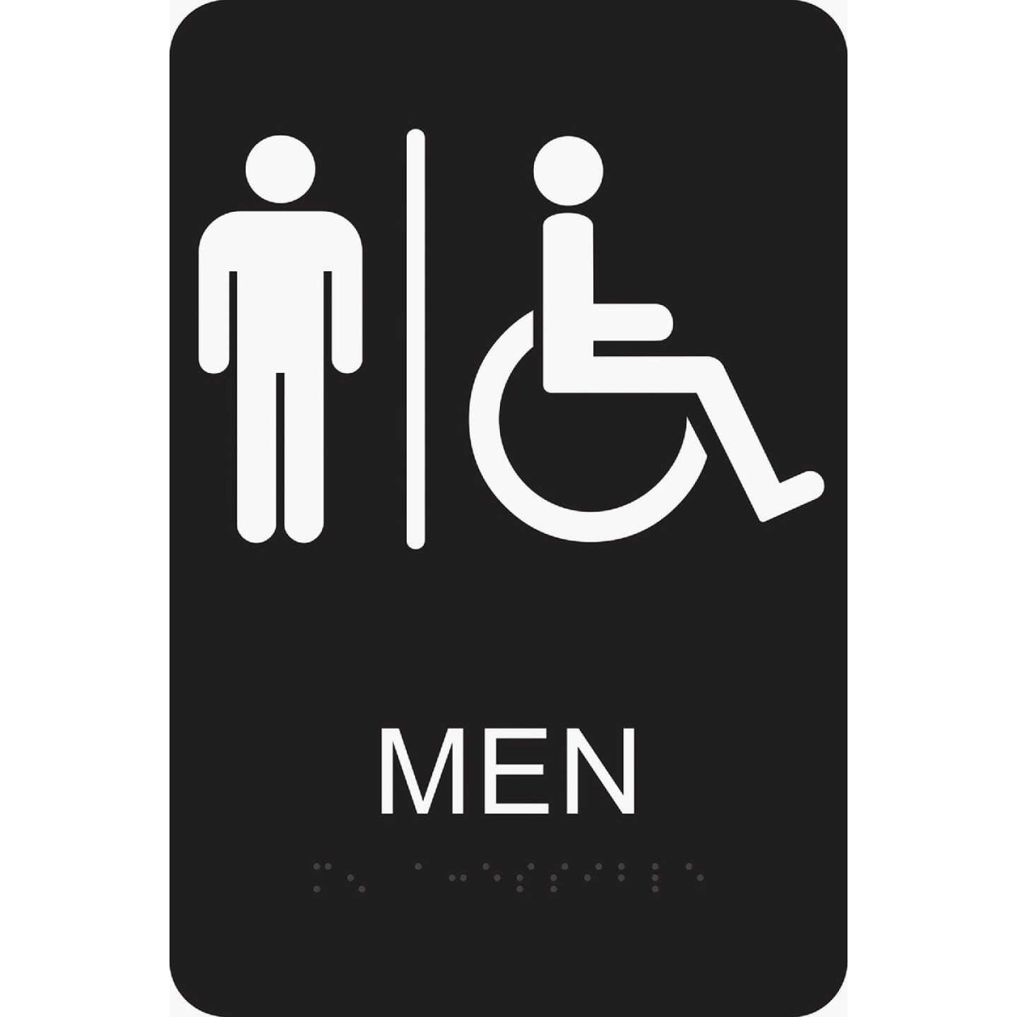 Hy-Ko Deco Series Plastic Braille Restroom Sign, Men Handicapped Image 1