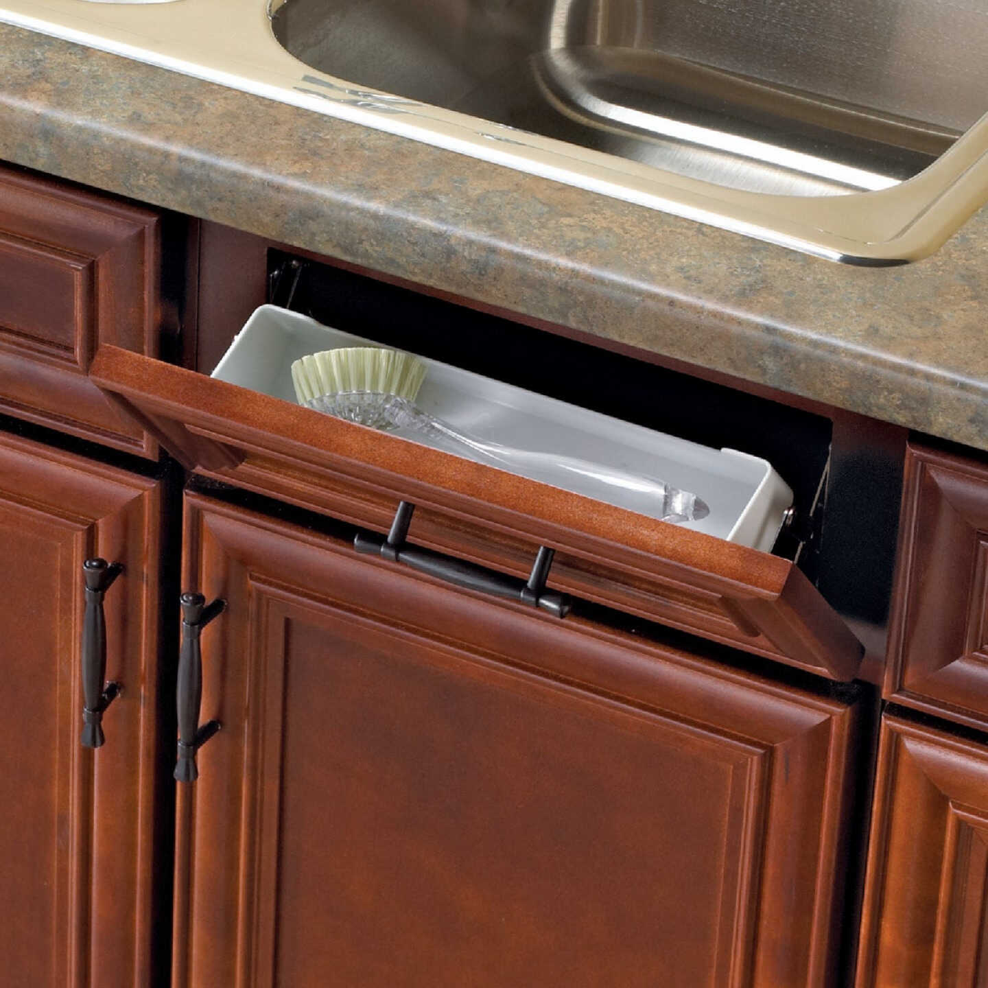 Knape & Vogt Real Solutions 11 In. White Steel In-Cabinet Sink Front Tray & Hinge Kit Image 3