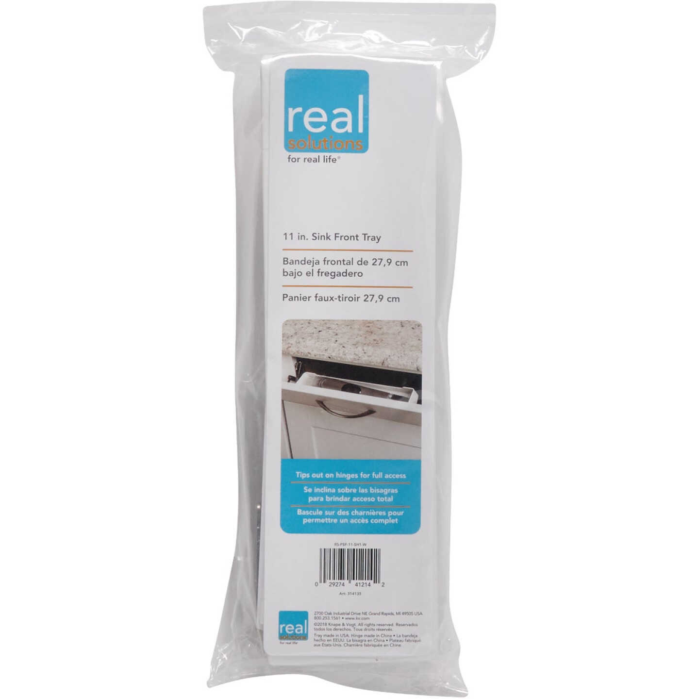 Knape & Vogt Real Solutions 11 In. White Steel In-Cabinet Sink Front Tray & Hinge Kit Image 4