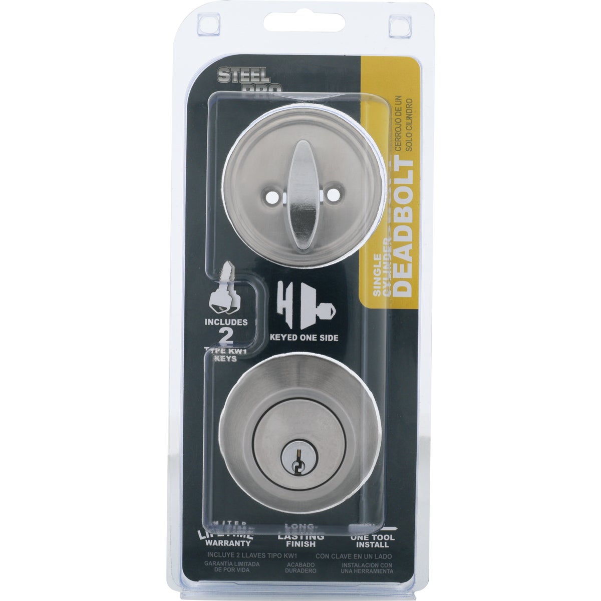 Steel Pro Satin Chrome Single Cylinder Deadbolt Image 2