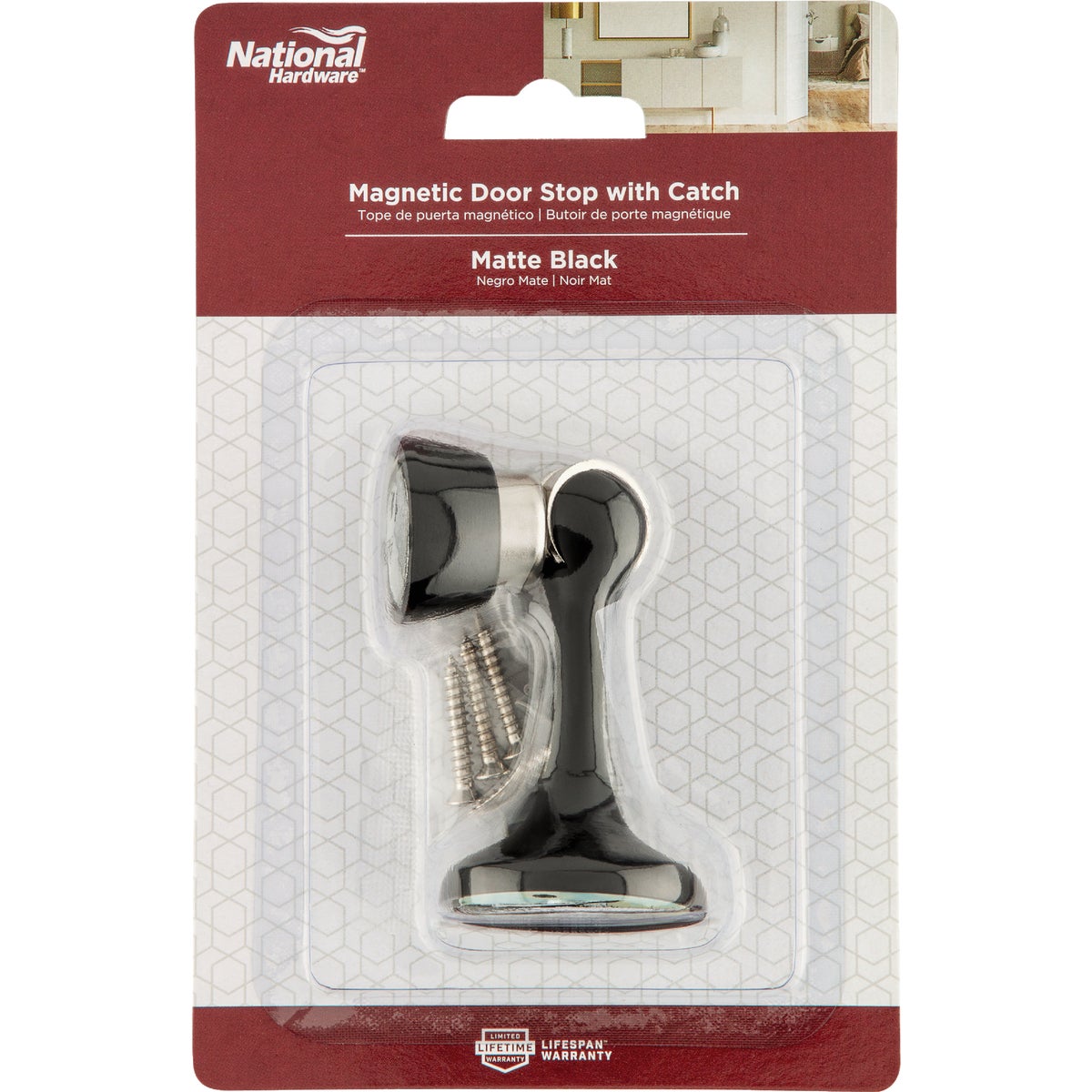 National Hardware Matte Black Magnetic Door Stop Image 2