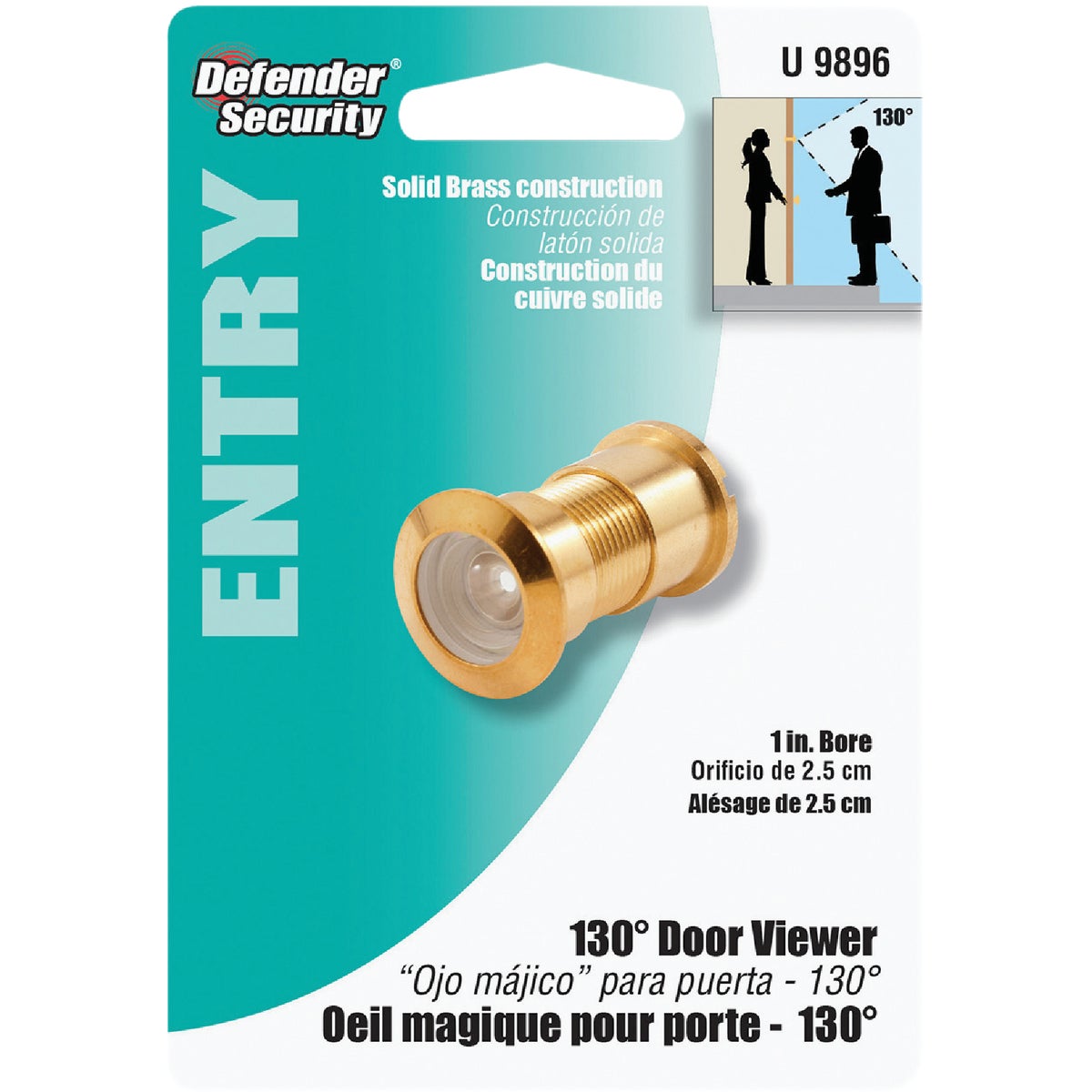 Defender Security Solid Brass 1 In. Hole Door Viewer Image 2