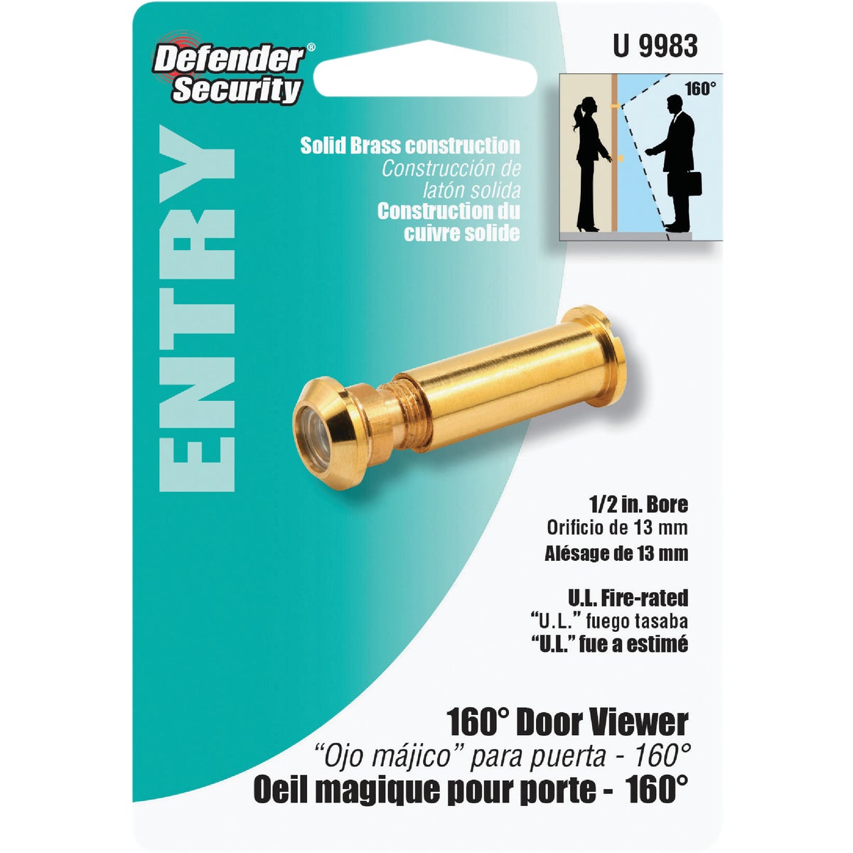 Defender Security Solid Brass 1/2 In. Hole Door Viewer Image 2