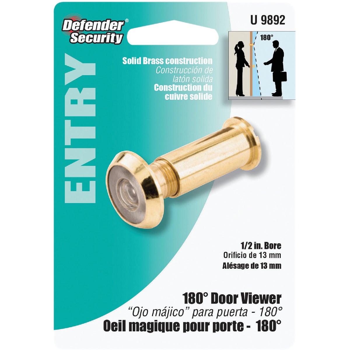 Defender Security Brass Wide Angle Door Viewer Image 2