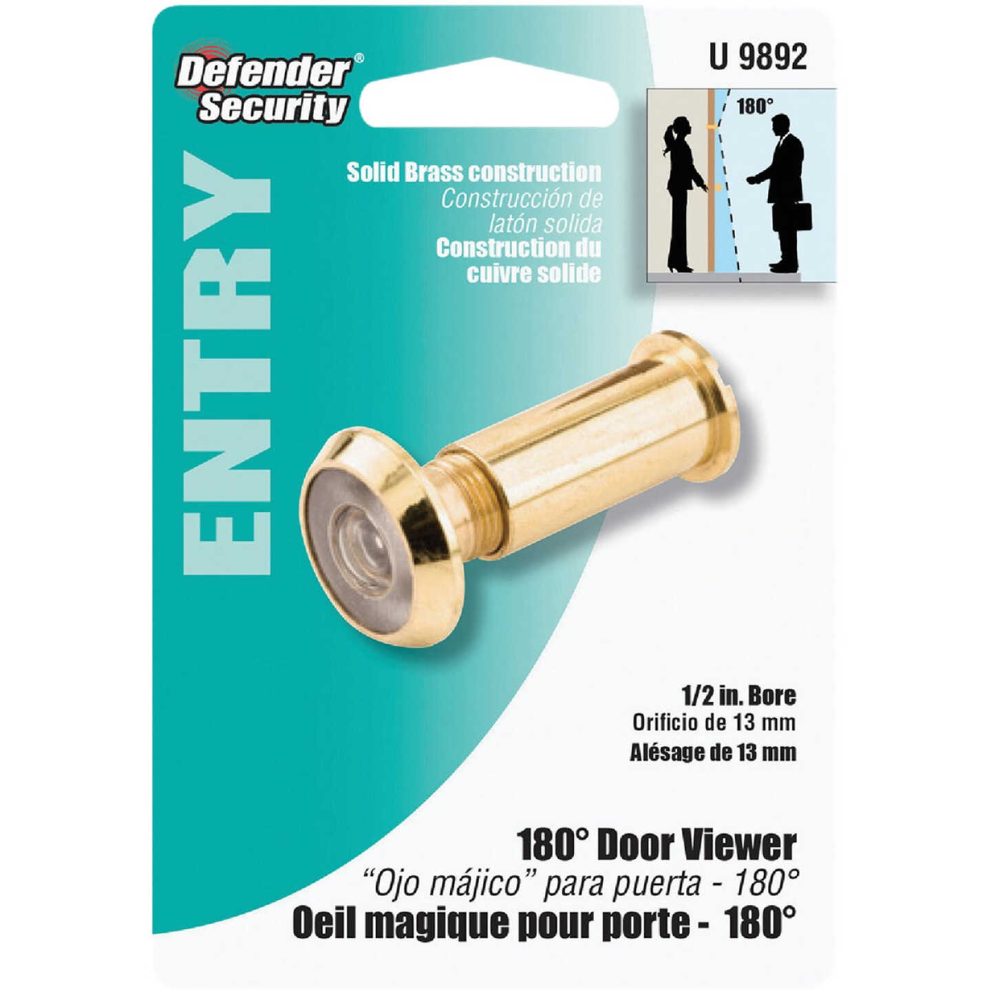 Defender Security Brass Wide Angle Door Viewer Image 2
