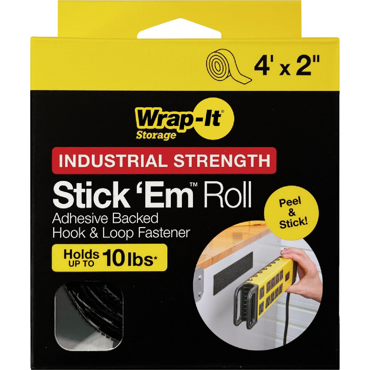 Wrap-It Storage Stick 'Em 2 In. x 4 Ft. Industrial Strength Black Hook & Loop Roll Image 5