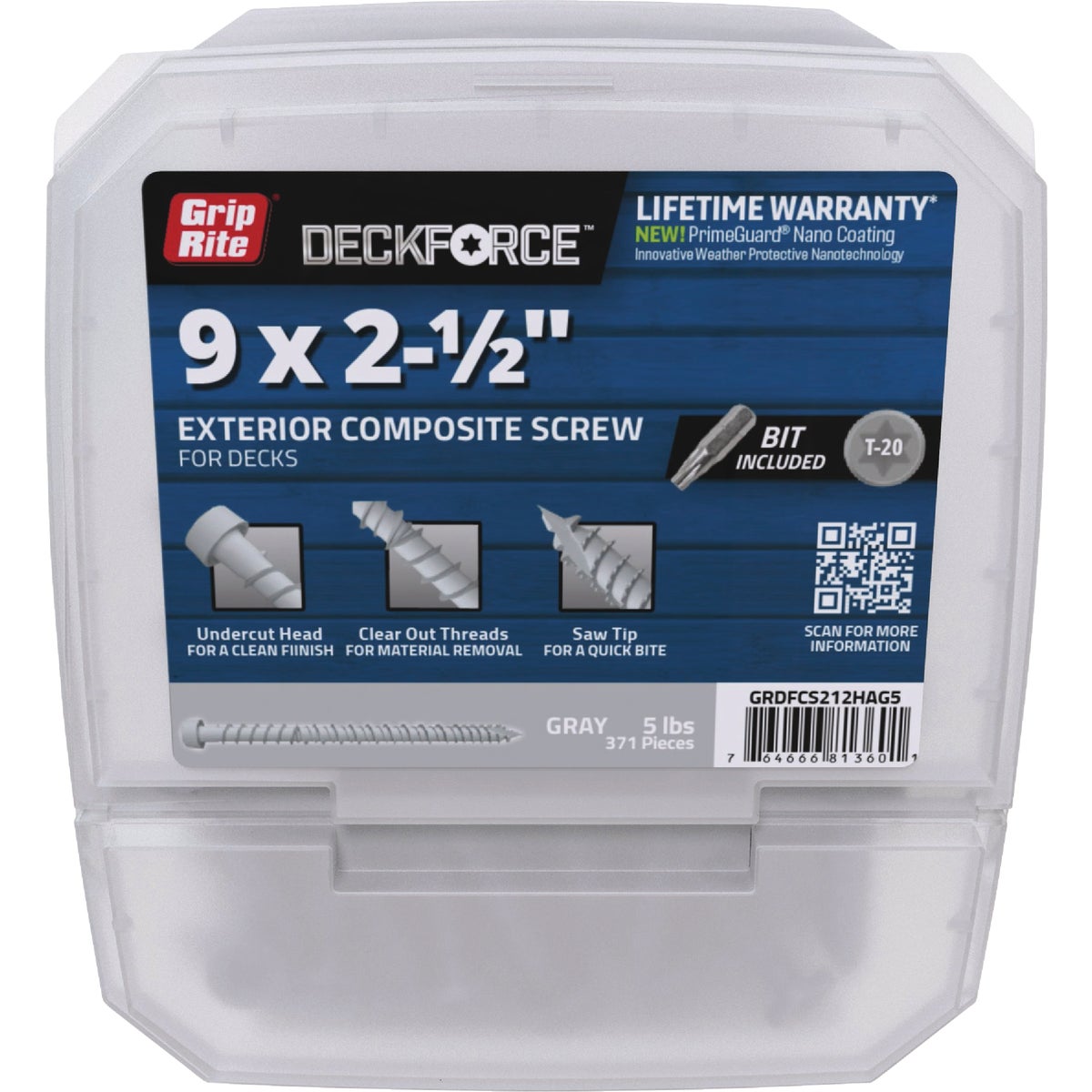 Grip-Rite DeckForce 2-1/2 In. Composite Harbor Gray Deck Screw (5 Lb.)