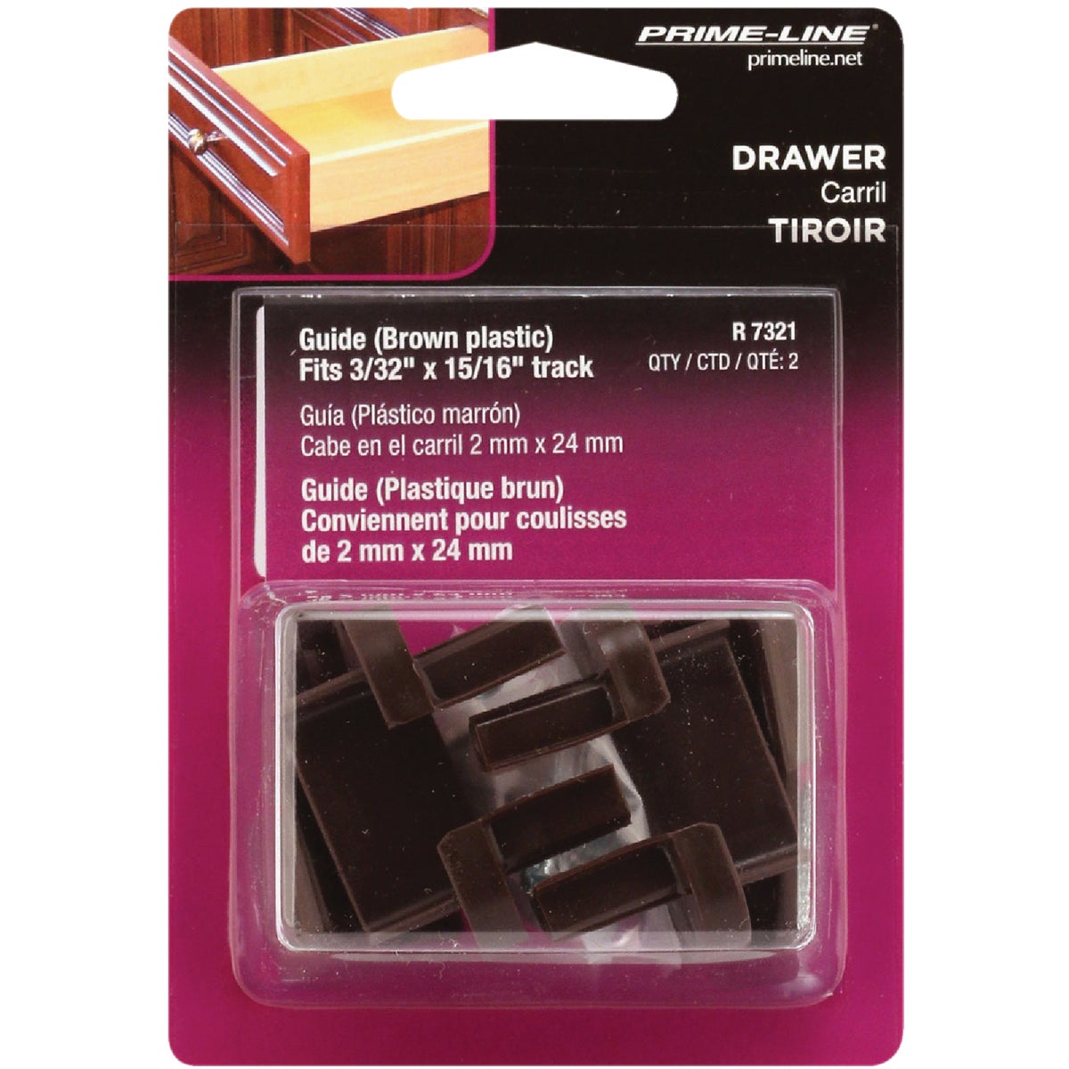 Prime-Line Brown Plastic Drawer Track Guide Kit Image 2