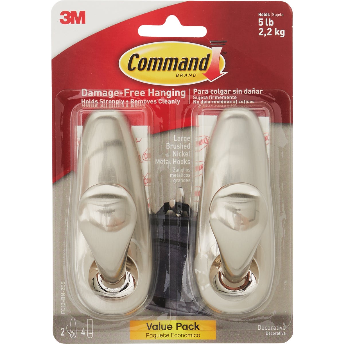 Command Large Forever Classic Hook, Brushed Nickel, 2 Hooks, 4 Strips Image 7