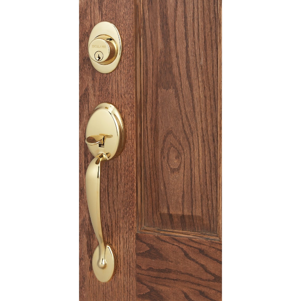 Schlage Bright Brass Entry Door Handleset with Plymouth Knob Image 2