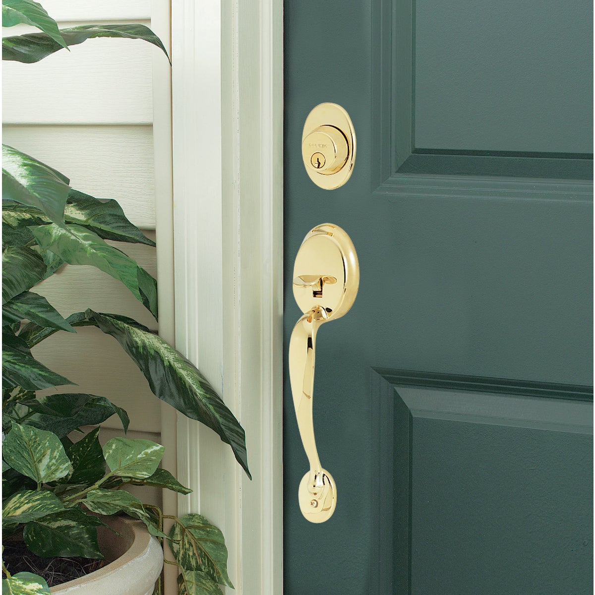 Schlage Bright Brass Entry Door Handleset with Plymouth Knob Image 7