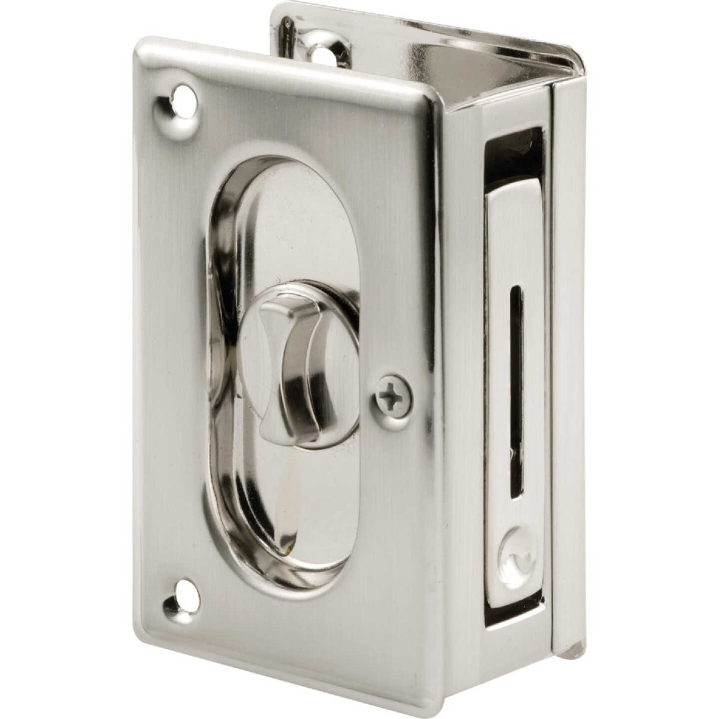 Prime-Line 3-3/4 Satin Nickel Pocket Door Privacy Lock Image 1