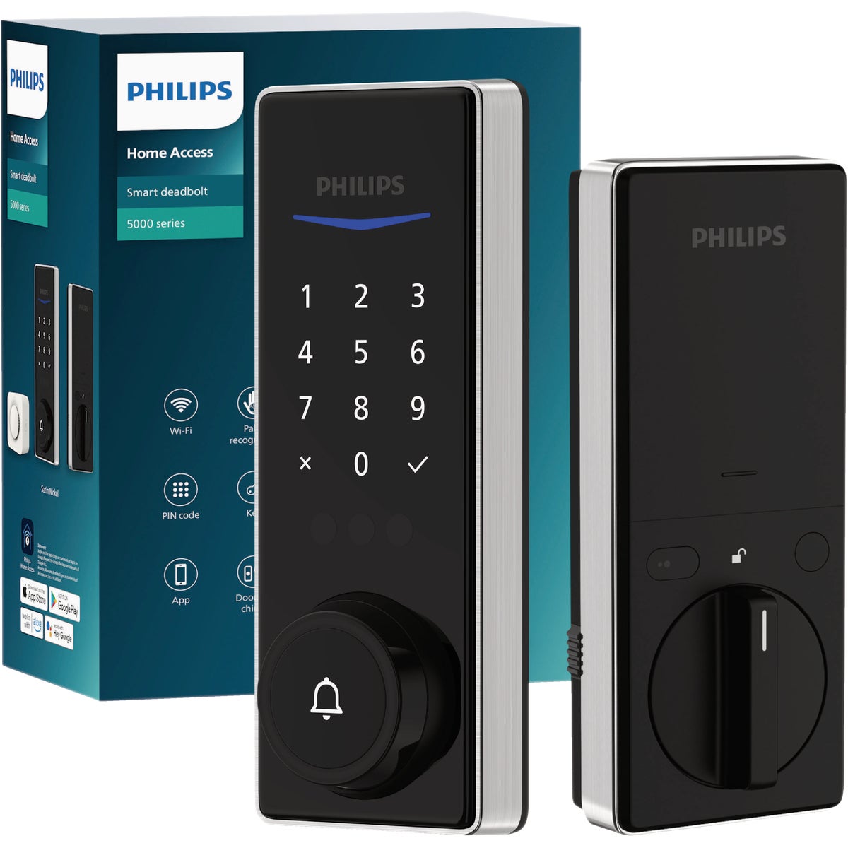 Philips Palm Reader Electronic Deadbolt with Door Chime, Satin Nickel