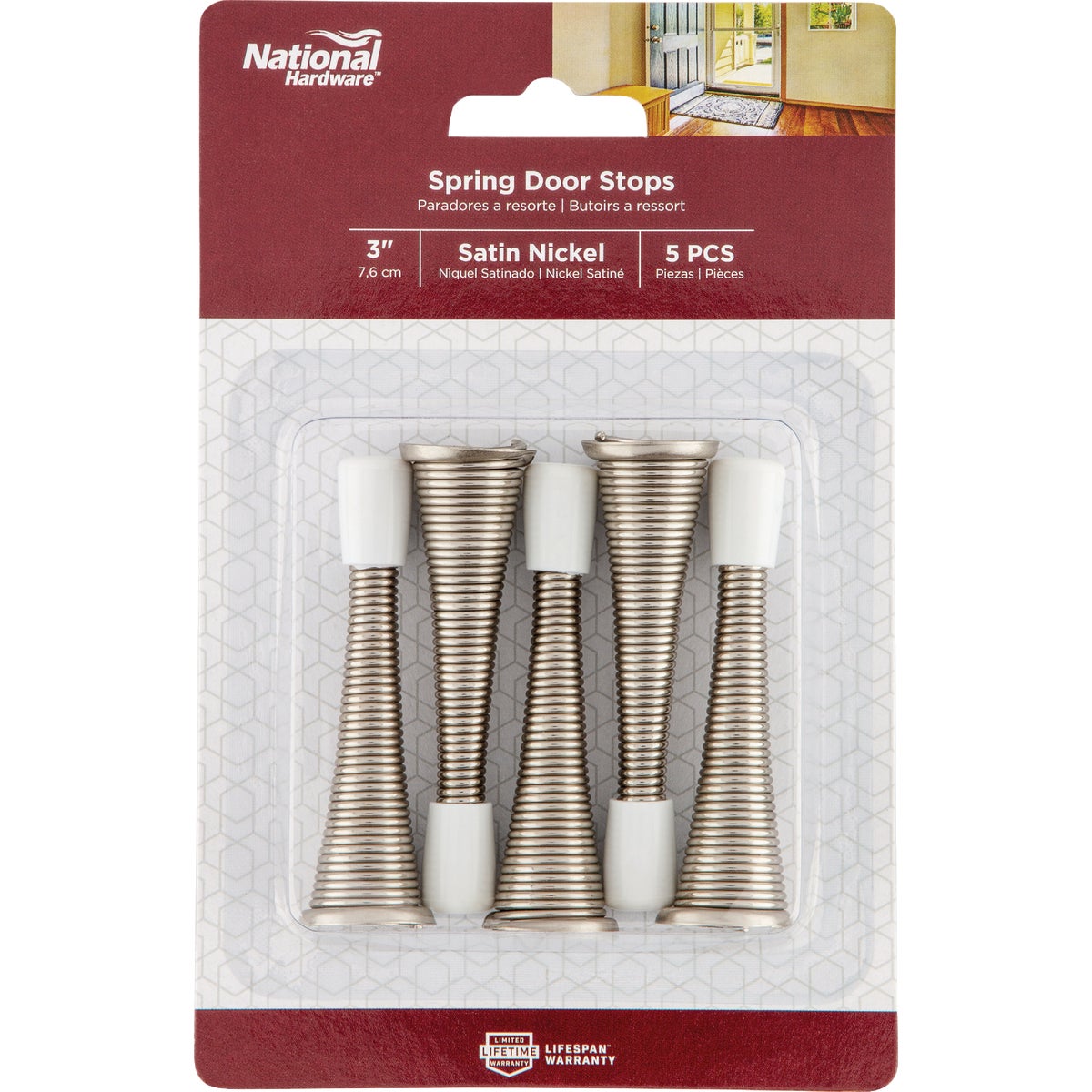 National Hardware 3 In. Satin Nickel Spring Door Stop (5-Pack) Image 2