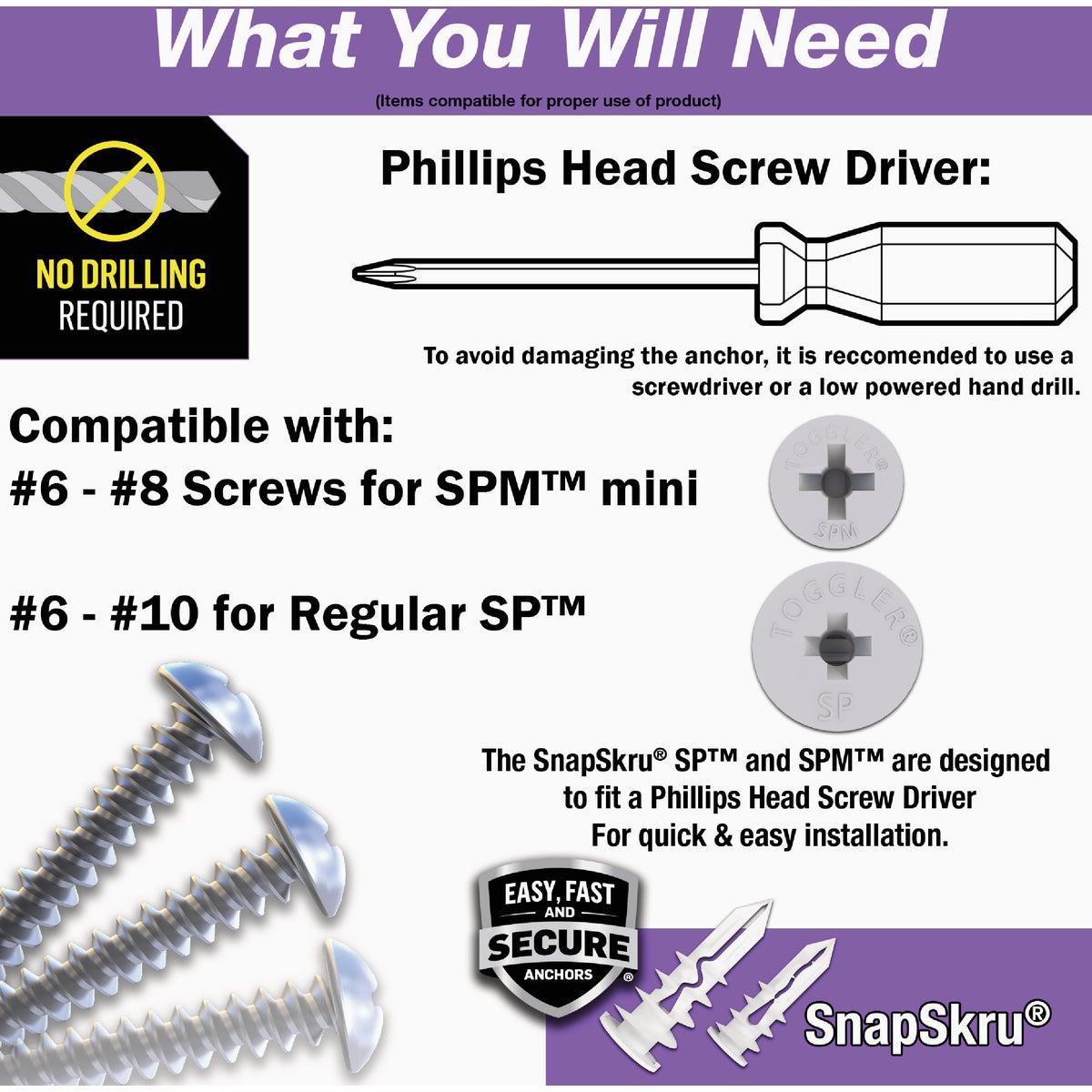 Toggler SnapSkru #6 x 1-1/4 In. 65 Lb. Nylon Self-Drilling Mini Drywall Anchor (25-Count) Image 3