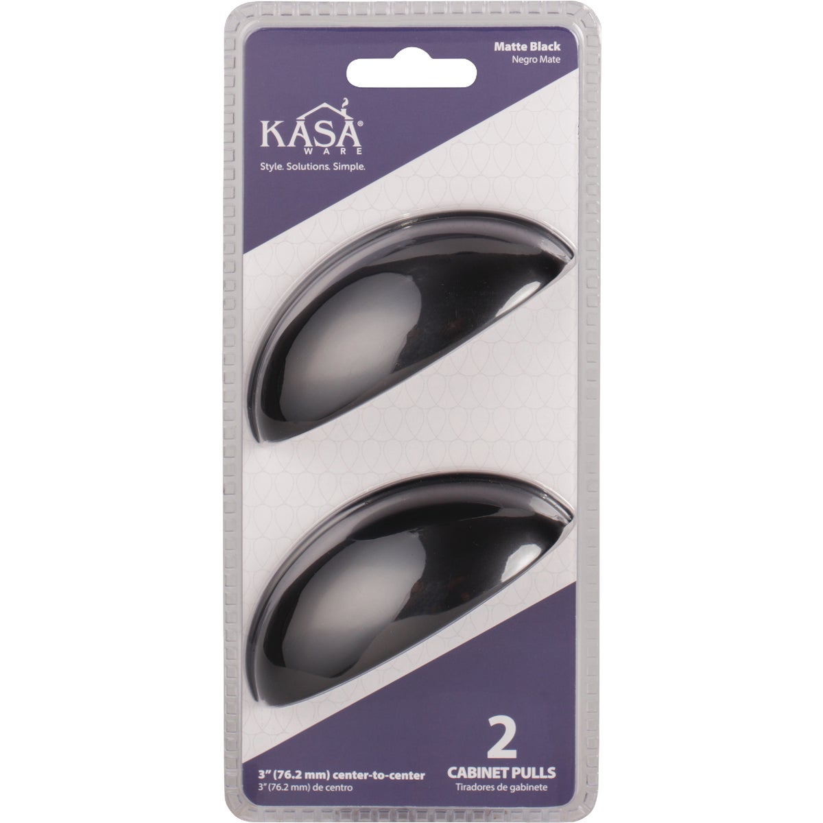 KasaWare 3-11/16 In. L. Matte Black 3 In. Center-to-Center Cup Pull (2-Pack) Image 2