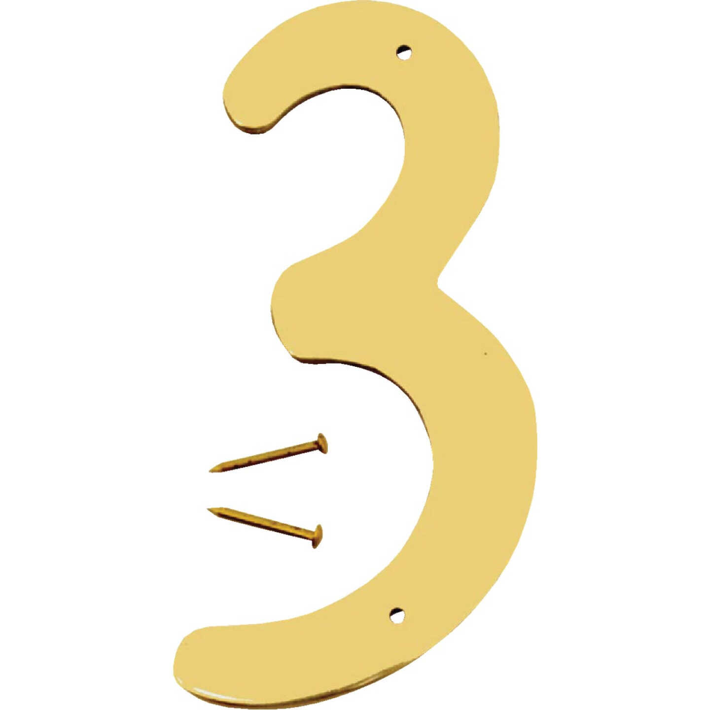 Hy-Ko 4 In. Polished Brass House Number Three Image 1