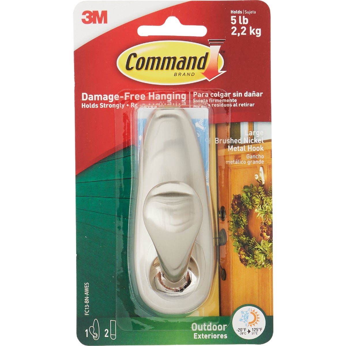 Command Outdoor Forever Classic Large Metal Hook, Brushed Nickel, 1 Hook, 2 Strips Image 7