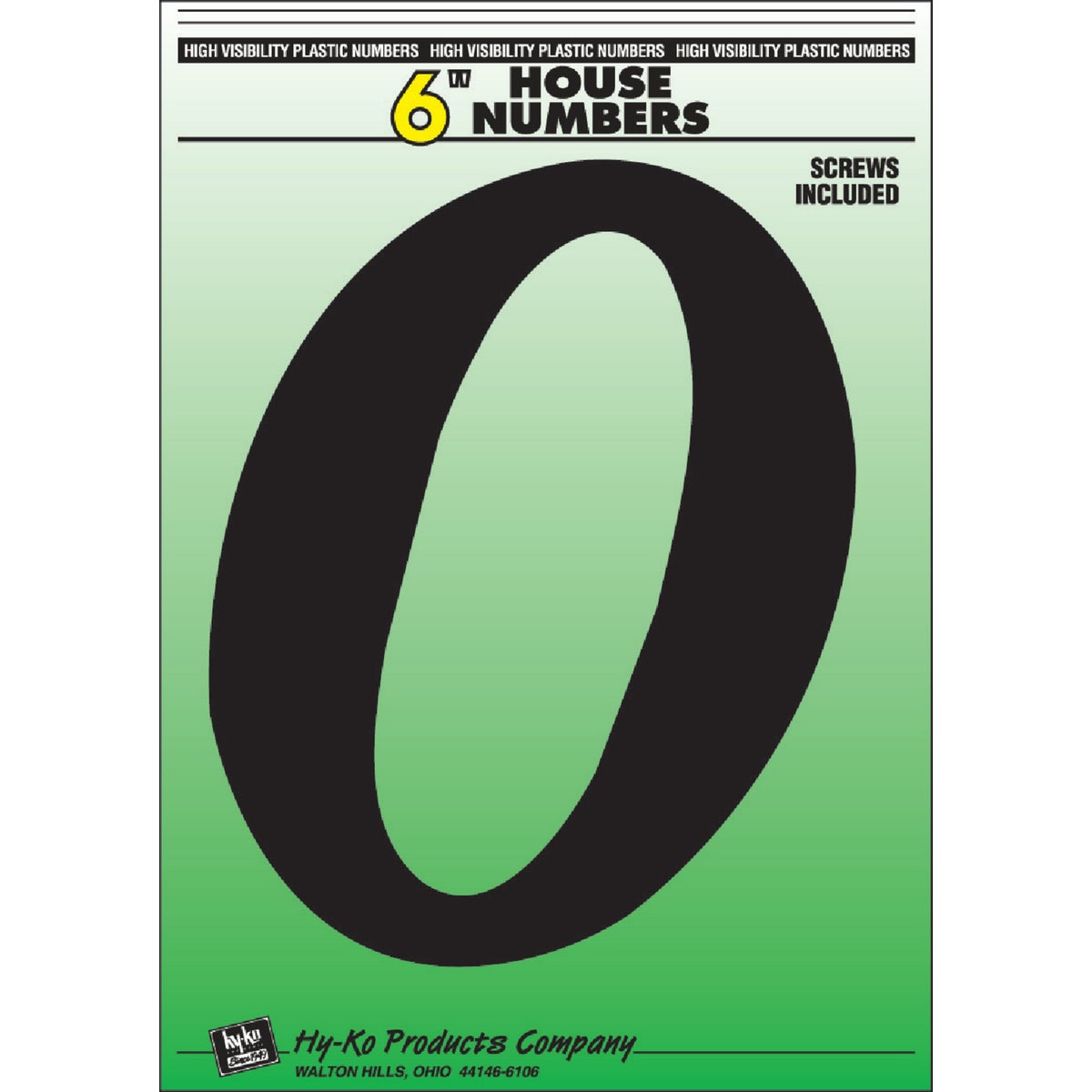 Hy-Ko 6 In. Black Gloss House Number Zero Image 1