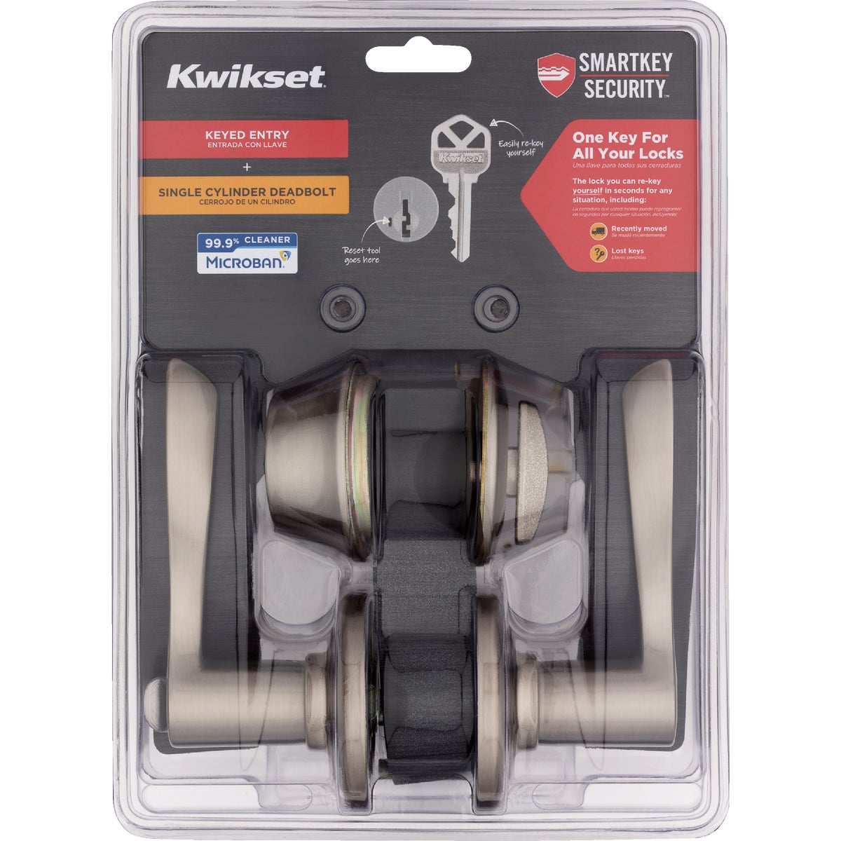 Kwikset Balboa Satin Nickel Deadbolt and Lever Combo with Smartkey Image 2