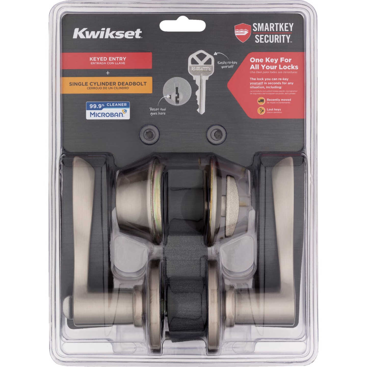 Kwikset Balboa Satin Nickel Deadbolt and Lever Combo with Smartkey Image 2