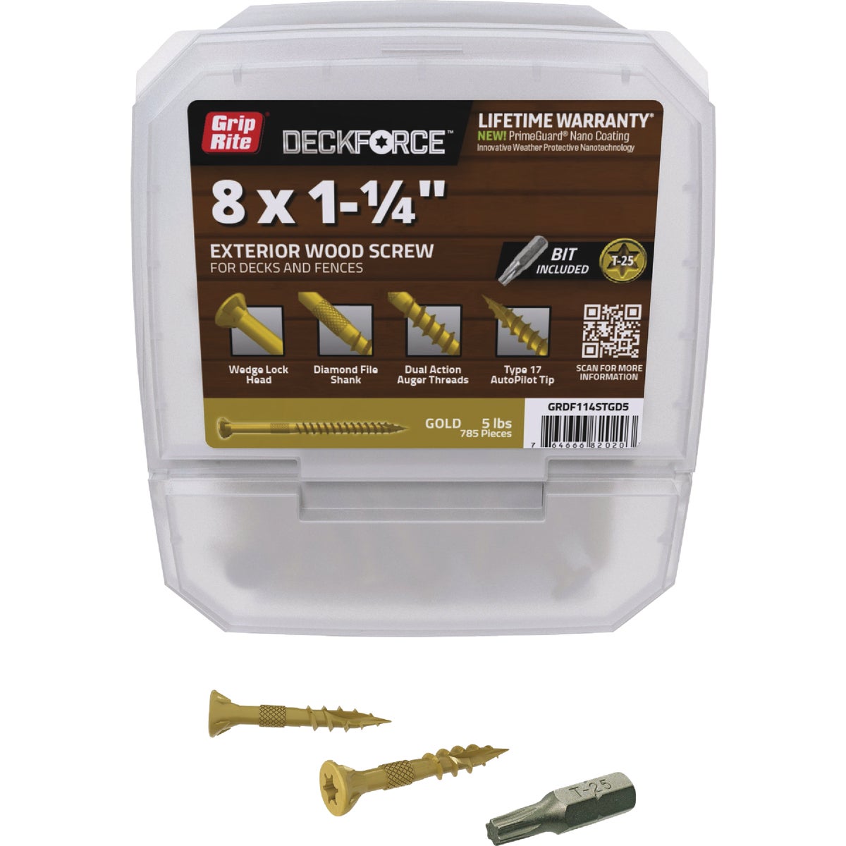 Grip-Rite DeckForce PrimeGuard Nano #8 x 1-1/4 In. Star Drive Gold Screw (5 Lb.) Image 1