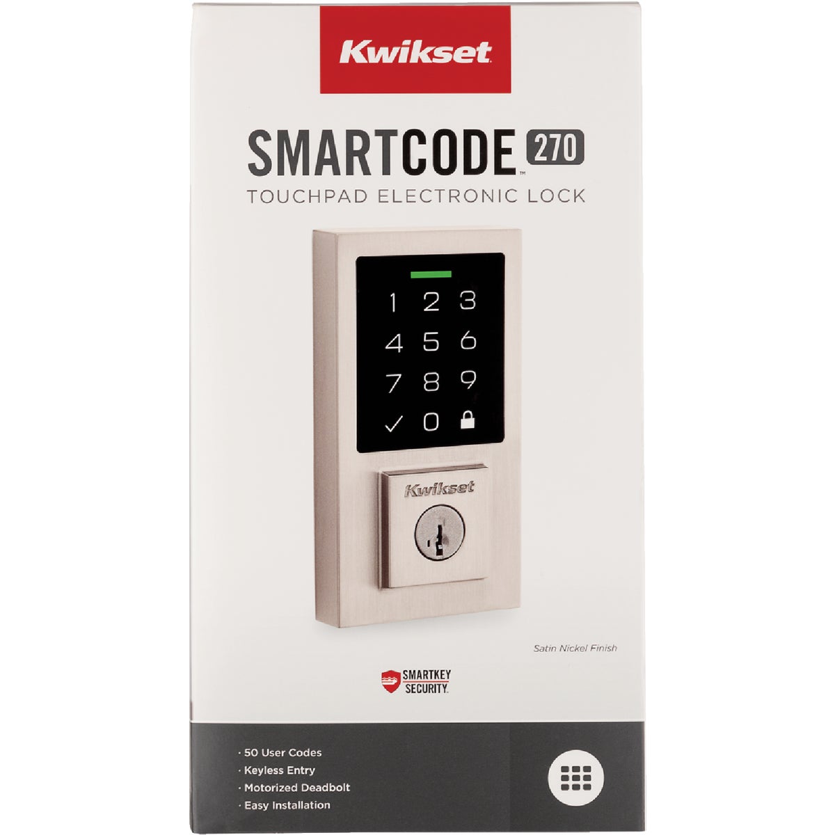 Kwikset SmartCode 270 Contemporary Touchpad Electronic Deadbolt With SmartKey, Satin Nickel Image 2