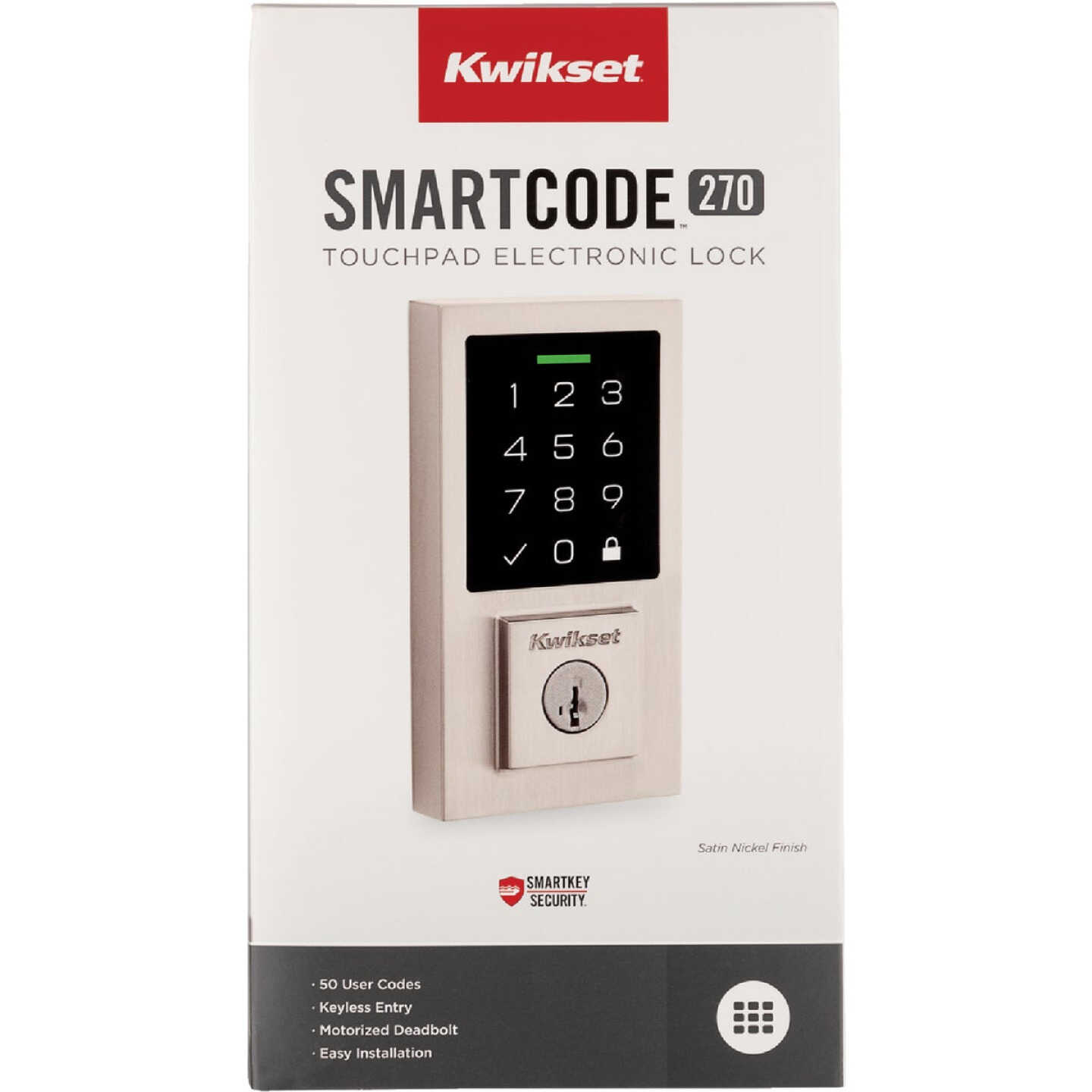 Kwikset SmartCode 270 Contemporary Touchpad Electronic Deadbolt With SmartKey, Satin Nickel Image 2
