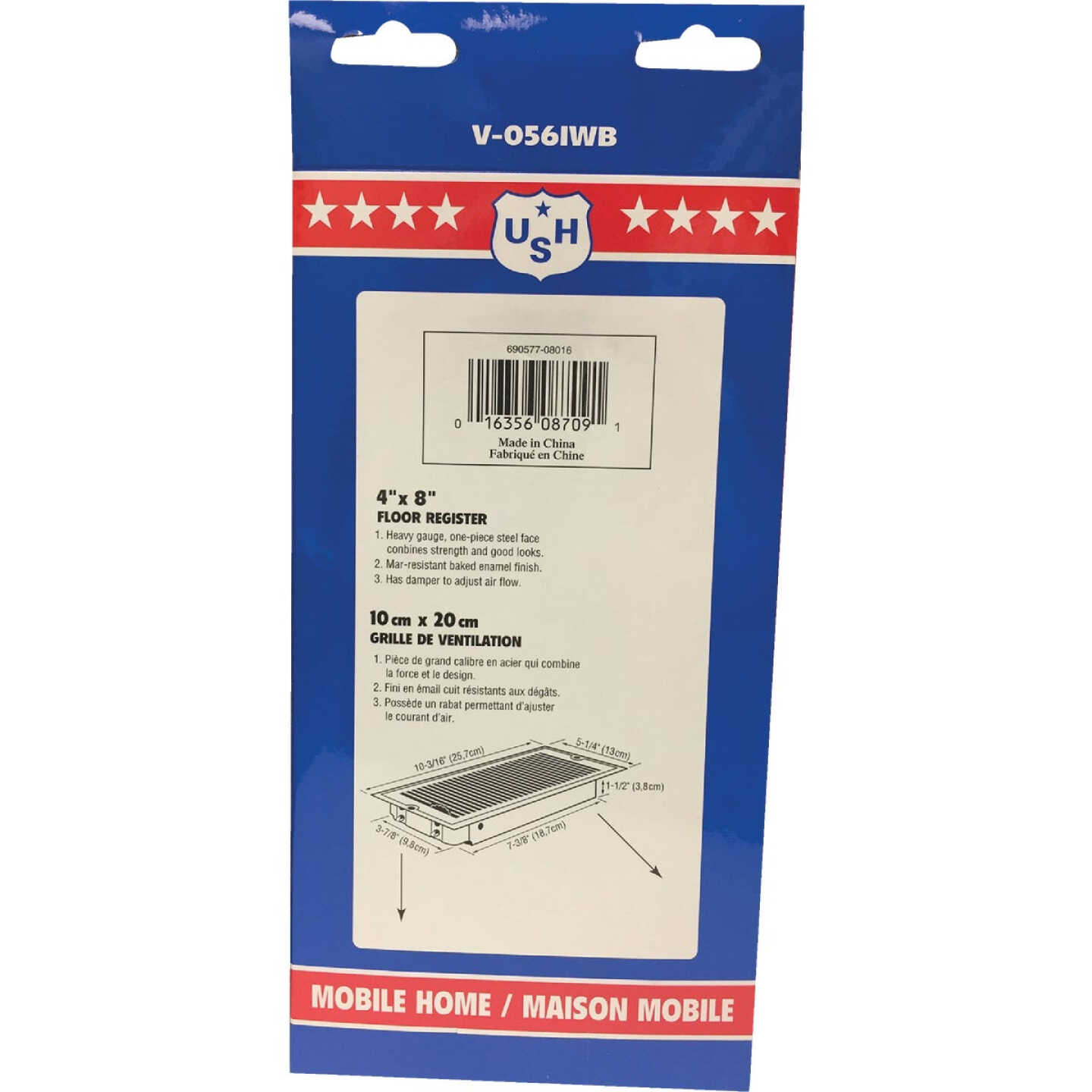 United States Hardware 4 In. x 8 In. x 1-5/16 In. White Steel Floor Register Image 4