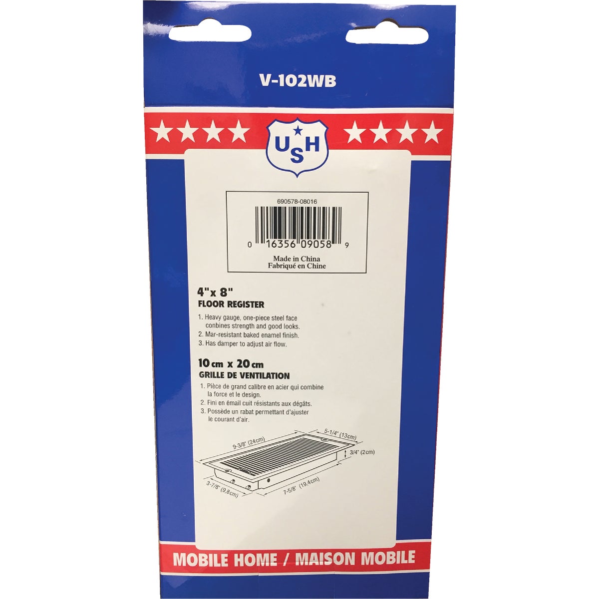 United States Hardware 4 In. x 8 In. x 9/16 In. White Steel Floor Register Image 4