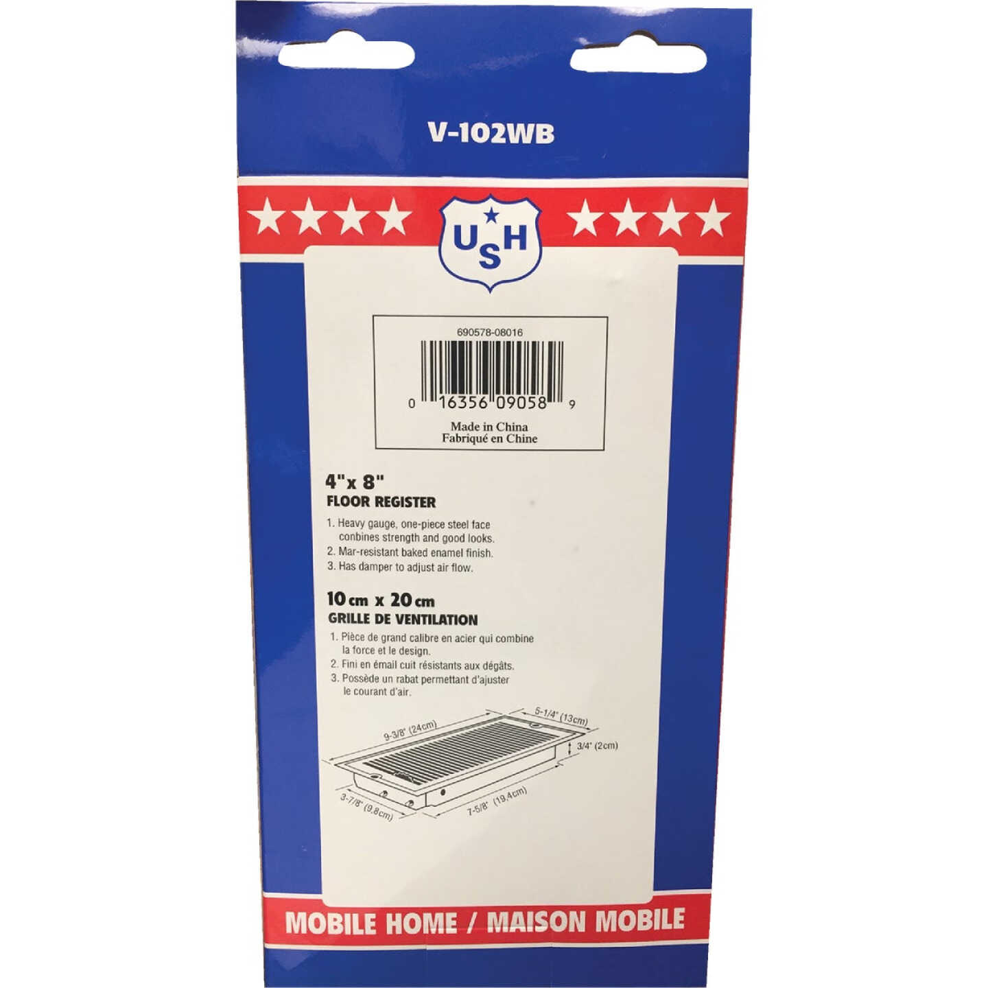 United States Hardware 4 In. x 8 In. x 9/16 In. White Steel Floor Register Image 4