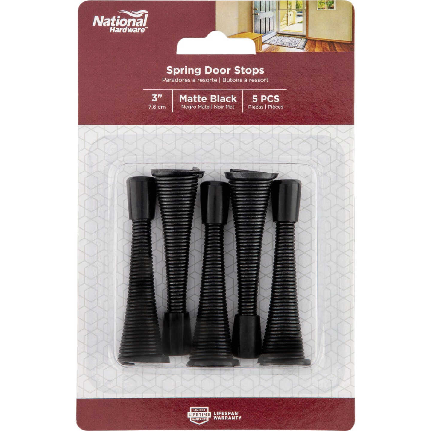 National Hardware 3 In. Matte Black Spring Door Stop (5-Pack) Image 2