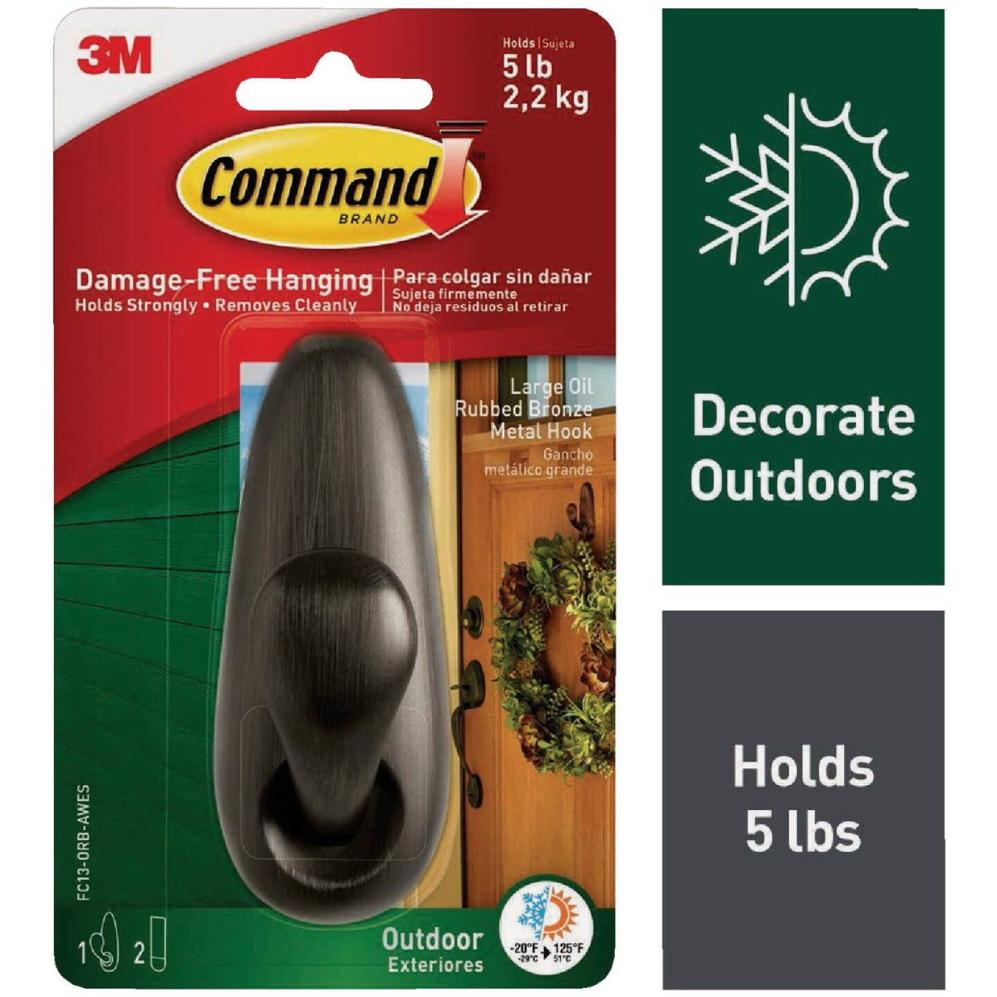 Command Outdoor Forever Classic Large Metal Hook with Foam Strips, Oil Rubbed Bronze, 1 Hook, 2 Strips Image 8