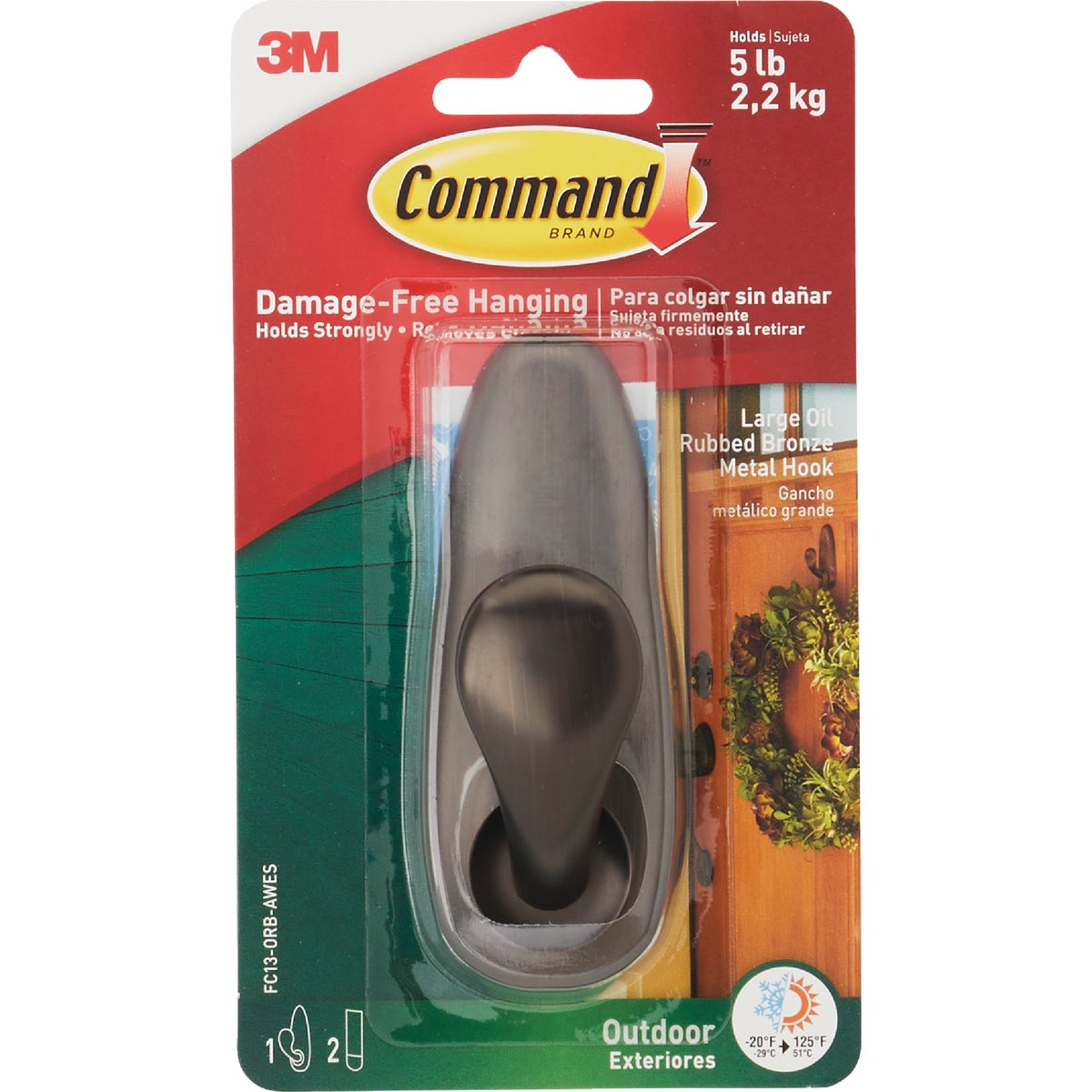 Command Outdoor Forever Classic Large Metal Hook with Foam Strips, Oil Rubbed Bronze, 1 Hook, 2 Strips Image 7