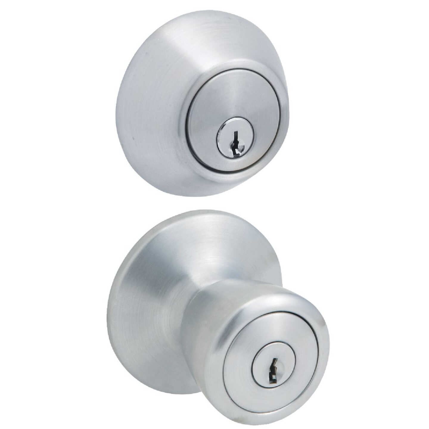 Steel Pro Satin Chrome Deadbolt and Door Knob Combo Image 1