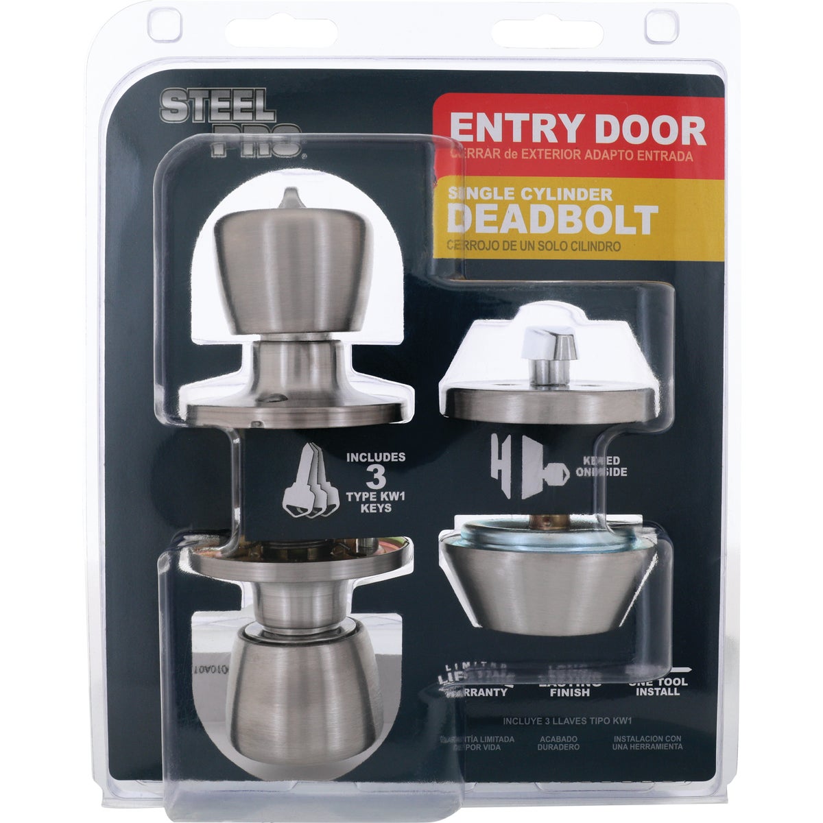 Steel Pro Satin Chrome Deadbolt and Door Knob Combo Image 2