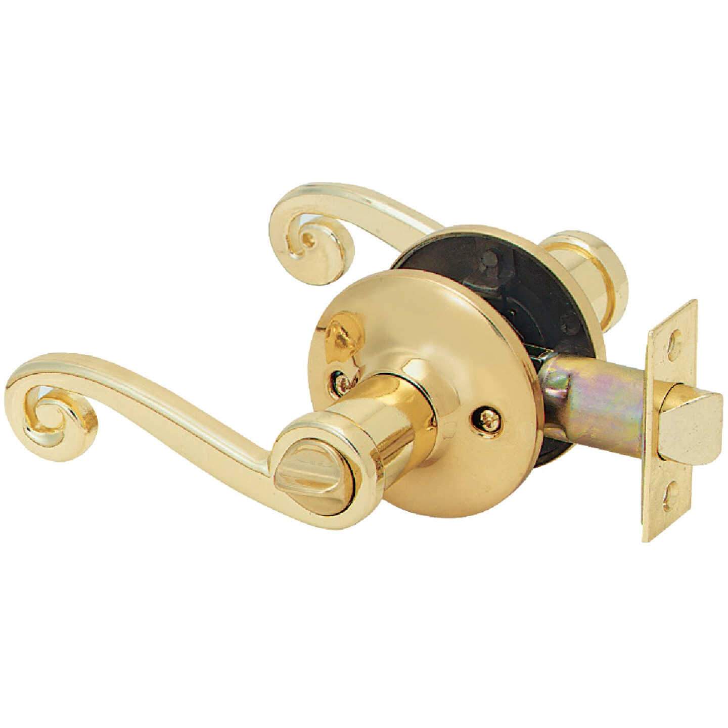 Steel Pro Polished Brass Scroll Privacy Door Lever Image 1