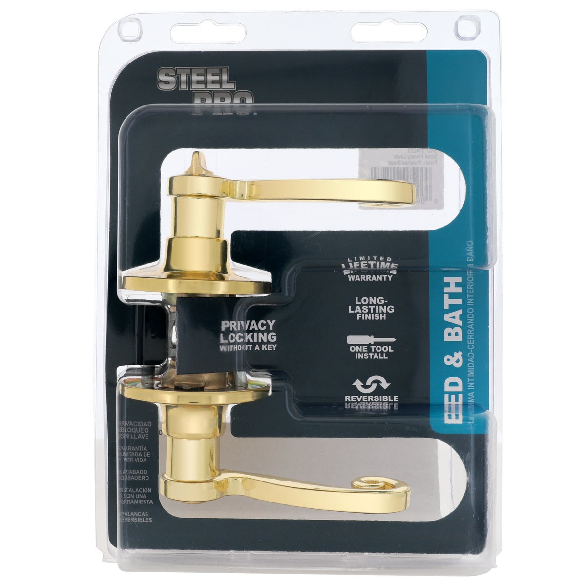 Steel Pro Polished Brass Scroll Privacy Door Lever Image 2