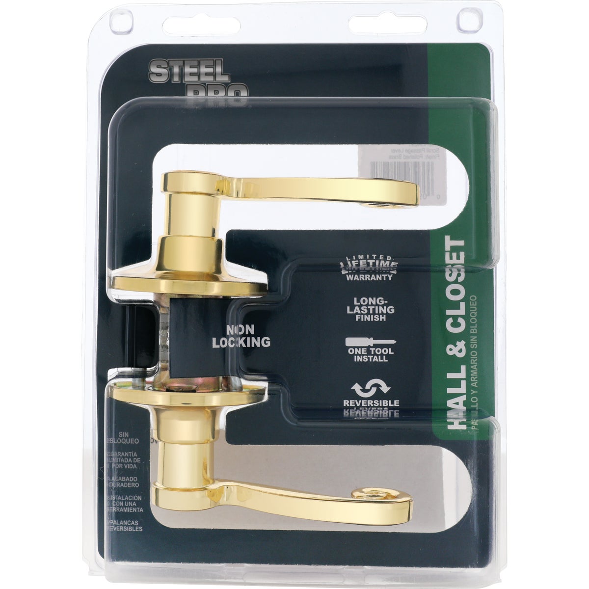 Steel Pro Polished Brass Passage Door Lever Image 2